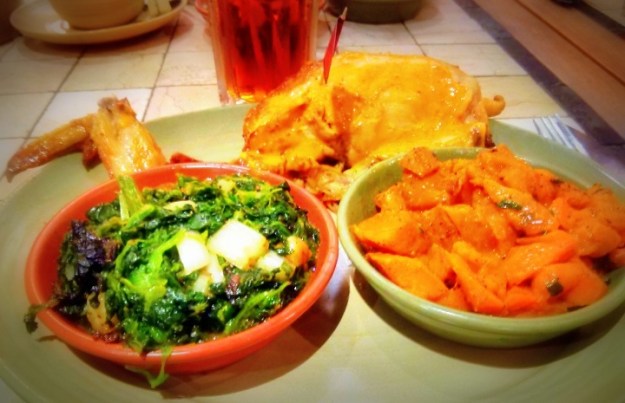 1/4 chicken + spinach + sweet potato