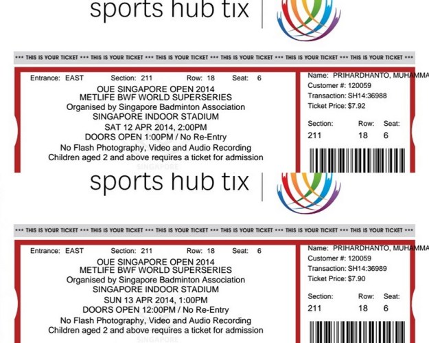 Tiket semifinal dan final Singapore Open 2014