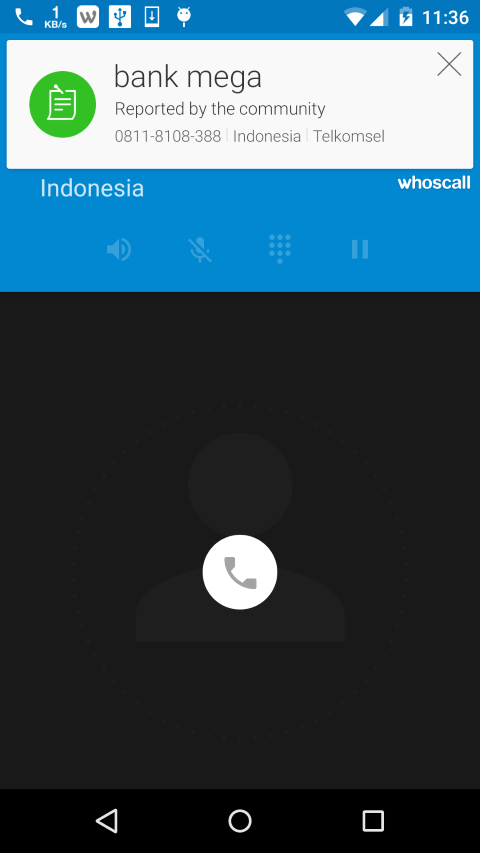 Whoscall mengidentifikasi nomor tak dikenal yang masuk
