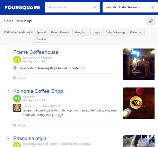 Review tempat ngopi di Foursquare