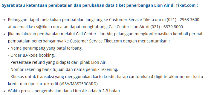 Ketentuan pembatalan tiket Lion Air di Tiket.com