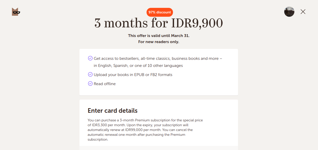 Promo Bookmate untuk pengguna baru