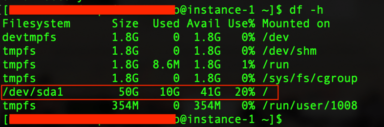 Kapasitas Disk /dev/sda1 kini sebesar 50GB